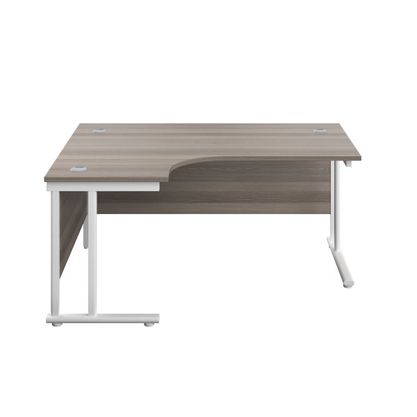 Everyday Radial Desk | Double Upright Cantilever | Left Hand | 1600mm Wide | Grey Oak Top | White Frame