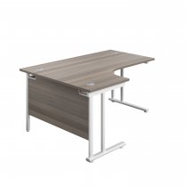 Everyday Radial Desk | Double Upright Cantilever | Left Hand | 1600mm Wide | Grey Oak Top | White Frame