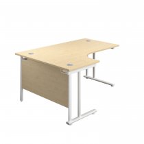 Everyday Radial Desk | Double Upright Cantilever | Left Hand | 1600mm Wide | Maple Top | White Frame