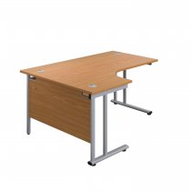 Everyday Radial Desk | Double Upright Cantilever | Left Hand | 1600mm Wide | Nova Oak Top | Silver Frame