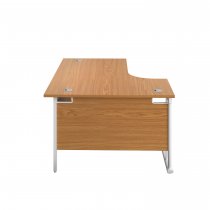Everyday Radial Desk | Double Upright Cantilever | Left Hand | 1600mm Wide | Nova Oak Top | White Frame