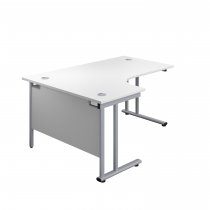 Everyday Radial Desk | Double Upright Cantilever | Left Hand | 1600mm Wide | White Top | Silver Frame