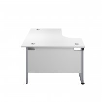 Everyday Radial Desk | Double Upright Cantilever | Left Hand | 1600mm Wide | White Top | Silver Frame