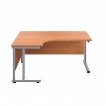 Everyday Radial Desk | Double Upright Cantilever | Left Hand | 1800mm Wide | Beech Top | Silver Frame