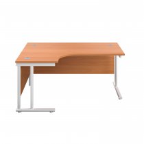 Everyday Radial Desk | Double Upright Cantilever | Left Hand | 1800mm Wide | Beech Top | White Frame