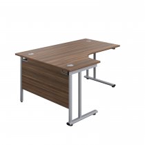 Everyday Radial Desk | Double Upright Cantilever | Left Hand | 1800mm Wide | Dark Walnut Top | Silver Frame