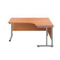 Everyday Radial Desk | Double Upright Cantilever | Right Hand | 1600mm Wide | Beech Top | Silver Frame