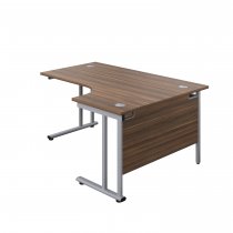 Everyday Radial Desk | Double Upright Cantilever | Right Hand | 1600mm Wide | Dark Walnut Top | Silver Frame