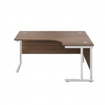Everyday Radial Desk | Double Upright Cantilever | Right Hand | 1600mm Wide | Dark Walnut Top | White Frame