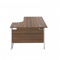Everyday Radial Desk | Double Upright Cantilever | Right Hand | 1600mm Wide | Dark Walnut Top | White Frame
