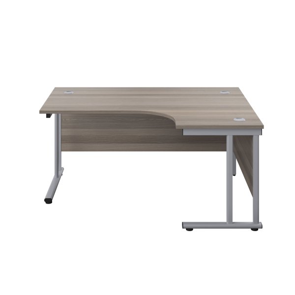 Everyday Radial Desk | Double Upright Cantilever | Right Hand | 1600mm Wide | Grey Oak Top | Silver Frame