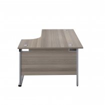 Everyday Radial Desk | Double Upright Cantilever | Right Hand | 1600mm Wide | Grey Oak Top | Silver Frame