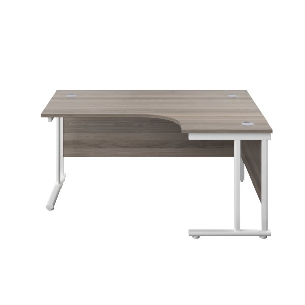 Everyday Radial Desk | Double Upright Cantilever | Right Hand | 1600mm Wide | Grey Oak Top | White Frame