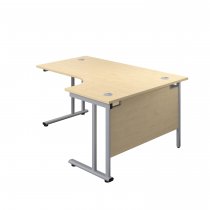 Everyday Radial Desk | Double Upright Cantilever | Right Hand | 1600mm Wide | Maple Top | Silver Frame