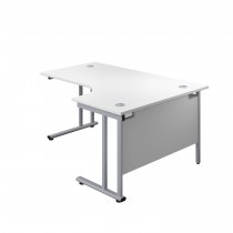 Everyday Radial Desk | Double Upright Cantilever | Right Hand | 1600mm Wide | White Top | Silver Frame