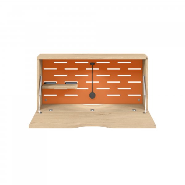 Wall Mounted Desk | 800 x 230mm | Oak Laminate | Bisley Orange Panel | Bisley Hideaway