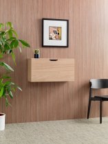 Wall Mounted Desk | 800 x 230mm | Oak Laminate | Cardinal Red Panel | Bisley Hideaway