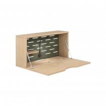 Wall Mounted Desk | 800 x 230mm | Oak Laminate | Olive Green Panel | Bisley Hideaway