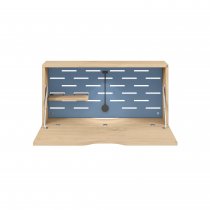Wall Mounted Desk | 800 x 230mm | Oak Laminate | Bisley Blue Panel | Bisley Hideaway