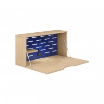 Wall Mounted Desk | 800 x 230mm | Oak Laminate | Oxford Blue Panel | Bisley Hideaway