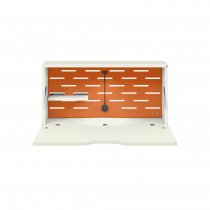 Wall Mounted Desk | 800 x 230mm | White Laminate | Bisley Orange Panel | Bisley Hideaway