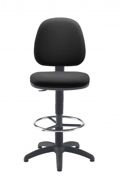 Mid Back Operator Chair | Charcoal | No Arms | Fixed Draughting Kit | Zoom