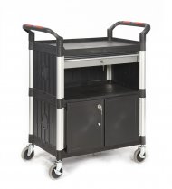 Shelf Trolley | 2 Shelves | 750 x 460mm | Lockable Steel Drawer & Cupboard | ProPlaz®