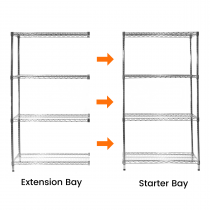 Extension Bay | Chrome Wire Shelving | 1625h x 610w x 305d mm | 4 Levels | 300kg Max Weight per Shelf | Eclipse®