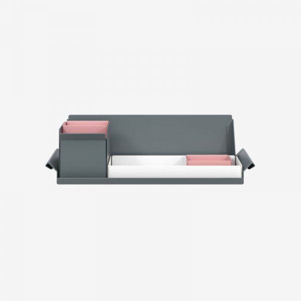 Desk Organiser | Small | Traffic White Large Inner Trays | Palest Pink Small Inner Trays | Bisley Mosaic