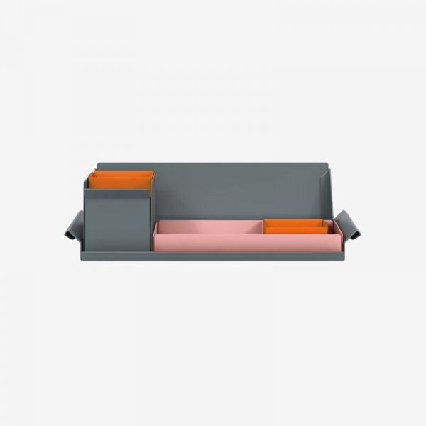 Desk Organiser | Small | Palest Pink Large Inner Trays | Bisley Orange Small Inner Trays | Bisley Mosaic