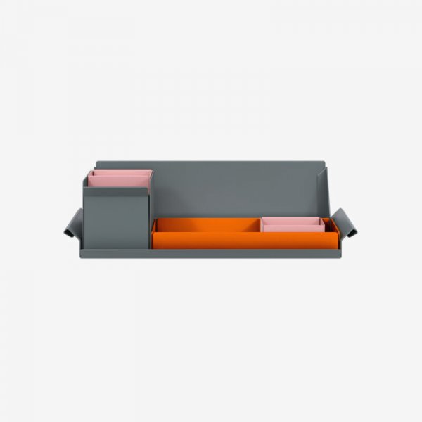 Desk Organiser | Small | Bisley Orange Large Inner Trays | Palest Pink Small Inner Trays | Bisley Mosaic
