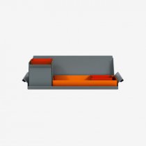 Desk Organiser | Small | Bisley Orange Large Inner Trays | Cardinal Red Small Inner Trays | Bisley Mosaic