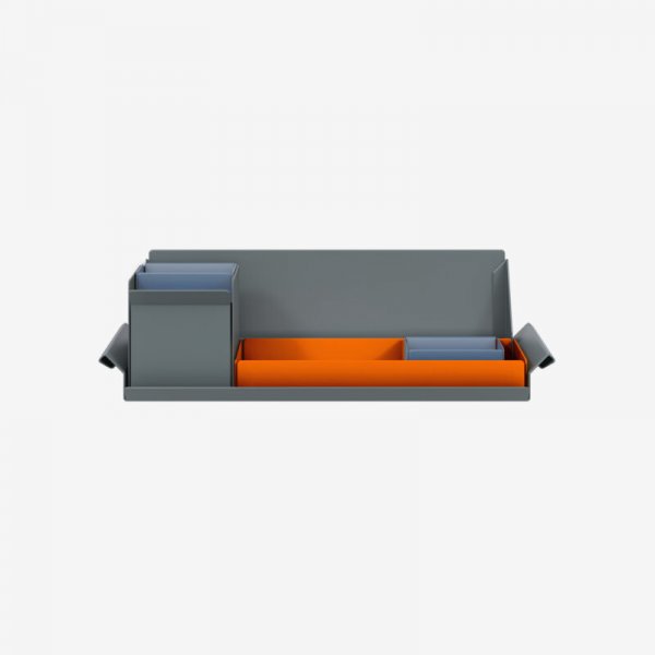 Desk Organiser | Small | Bisley Orange Large Inner Trays | Bisley Blue Small Inner Trays | Bisley Mosaic