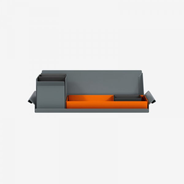 Desk Organiser | Small | Bisley Orange Large Inner Trays | Black Small Inner Trays | Bisley Mosaic