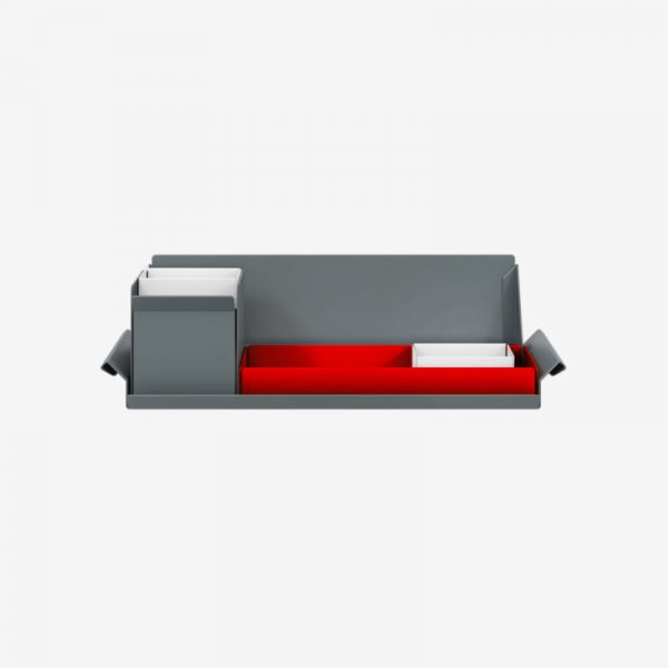 Desk Organiser | Small | Cardinal Red Large Inner Trays | Traffic White Small Inner Trays | Bisley Mosaic