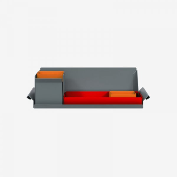 Desk Organiser | Small | Cardinal Red Large Inner Trays | Bisley Orange Small Inner Trays | Bisley Mosaic