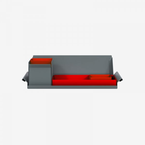 Desk Organiser | Small | Cardinal Red Large Inner Trays | Cardinal Red Small Inner Trays | Bisley Mosaic