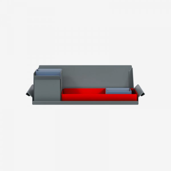 Desk Organiser | Small | Cardinal Red Large Inner Trays | Bisley Blue Small Inner Trays | Bisley Mosaic
