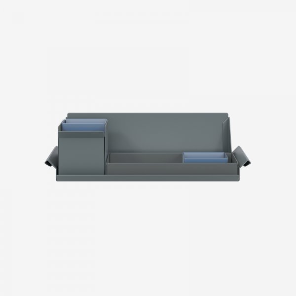 Desk Organiser | Small | Anthracite Grey Large Inner Trays | Bisley Blue Small Inner Trays | Bisley Mosaic