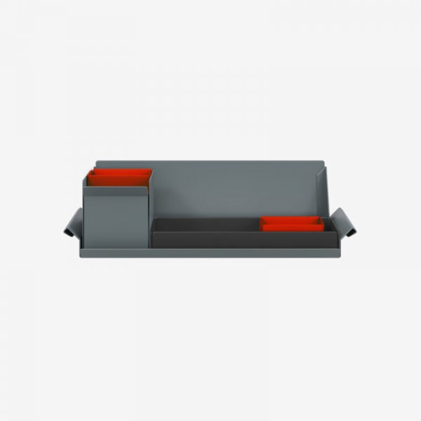 Desk Organiser | Small | Black Large Inner Trays | Cardinal Red Small Inner Trays | Bisley Mosaic