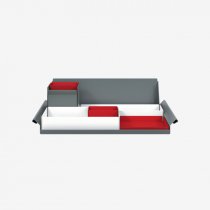 Desk Organiser | Large | Traffic White Large Inner Trays | Cardinal Red Small Inner Trays | Bisley Mosaic