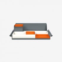 Desk Organiser | Large | Chalk Large Inner Trays | Bisley Orange Small Inner Trays | Bisley Mosaic