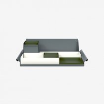 Desk Organiser | Large | Chalk Large Inner Trays | Olive Green Small Inner Trays | Bisley Mosaic