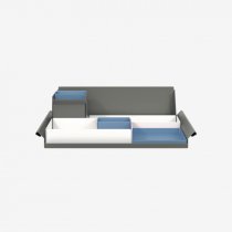 Desk Organiser | Large | Chalk Large Inner Trays | Bisley Blue Small Inner Trays | Bisley Mosaic