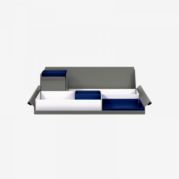 Desk Organiser | Large | Chalk Large Inner Trays | Oxford Blue Small Inner Trays | Bisley Mosaic