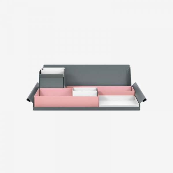 Desk Organiser | Large | Palest Pink Large Inner Trays | Traffic White Small Inner Trays | Bisley Mosaic