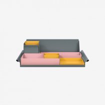 Desk Organiser | Large | Palest Pink Large Inner Trays | Golden Sunflower Yellow Small Inner Trays | Bisley Mosaic