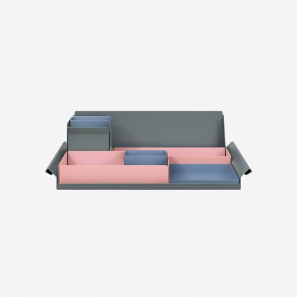 Desk Organiser | Large | Palest Pink Large Inner Trays | Bisley Orange Small Inner Trays | Bisley Mosaic