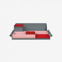 Desk Organiser | Large | Palest Pink Large Inner Trays | Cardinal Red Small Inner Trays | Bisley Mosaic