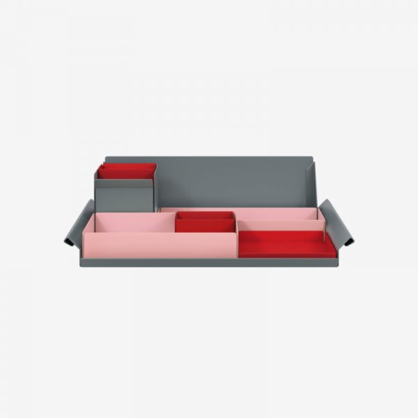 Desk Organiser | Large | Palest Pink Large Inner Trays | Cardinal Red Small Inner Trays | Bisley Mosaic